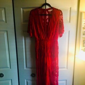 Red Lace Maxi Jumpsuit
